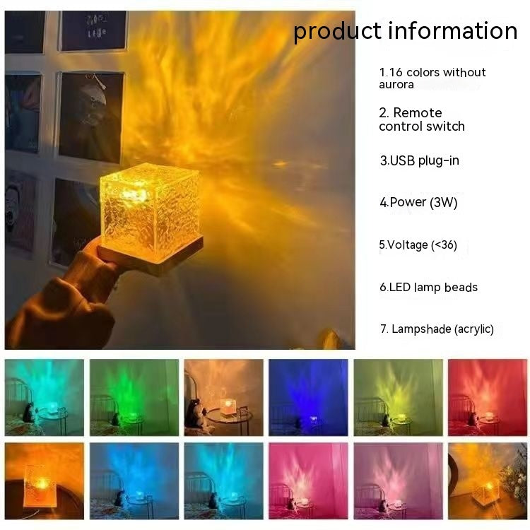 LED Crystal Water Ripple Lamp - 16 Colors, Rotating Projection☆